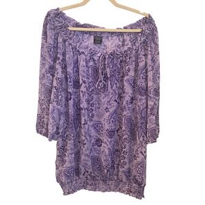 Faded Glory Purple Peasant Blouse Sheer Boho Floral Top Cottage Fairy 3X 22W-24W